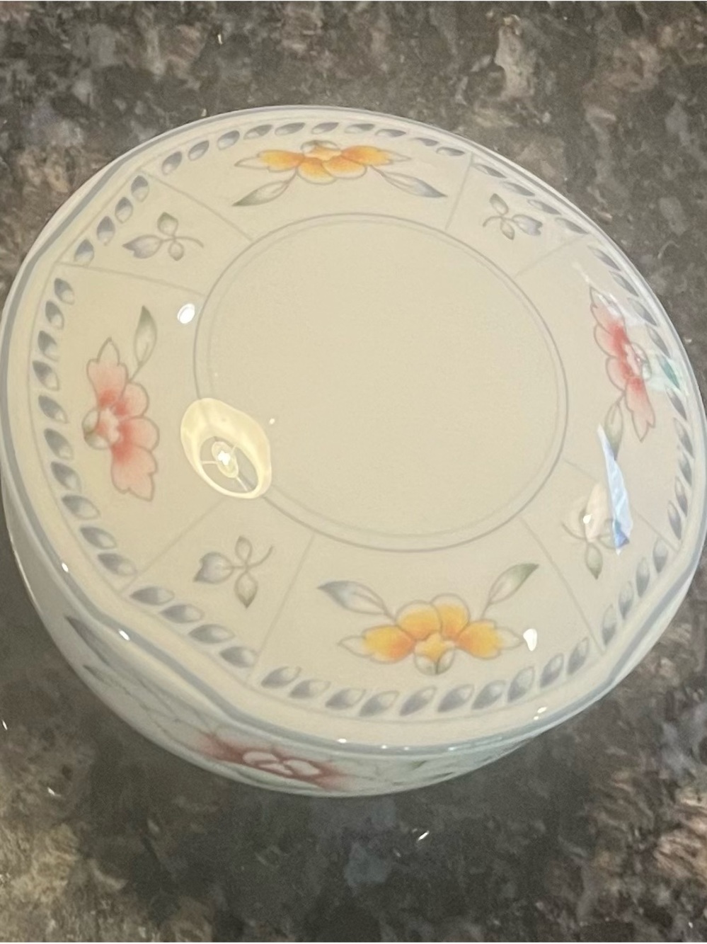 Floral Porcelain Covered Bowl - White with Yellow & Pink Flowers